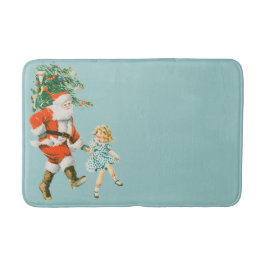 レトロヴィンテージサンタ&ガールクリスマス バスマット