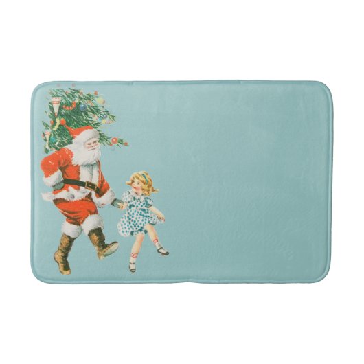 レトロヴィンテージサンタ&ガールクリスマス バスマット (正面)