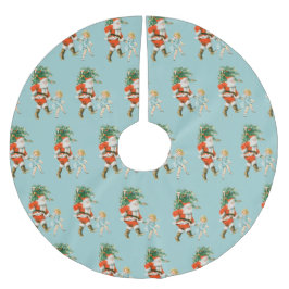 レトロヴィンテージサンタ&ガールクリスマス ブラッシュドポリエステルツリースカート