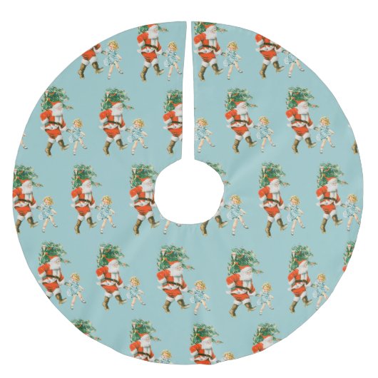 レトロヴィンテージサンタ&ガールクリスマス ブラッシュドポリエステルツリースカート (正面)