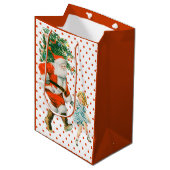 レトロヴィンテージサンタ&ガールクリスマス ミディアムペーパーバッグ (正面アングル)