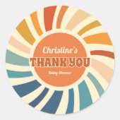 レトロヴィンテージサンレインボーベビーシャワーありがとう ラウンドシール (正面)