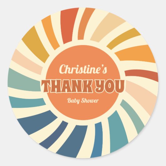 レトロヴィンテージサンレインボーベビーシャワーありがとう ラウンドシール (正面)