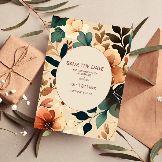 レトロヴィンテージシックステラコッタ結婚ズ セーブザデート