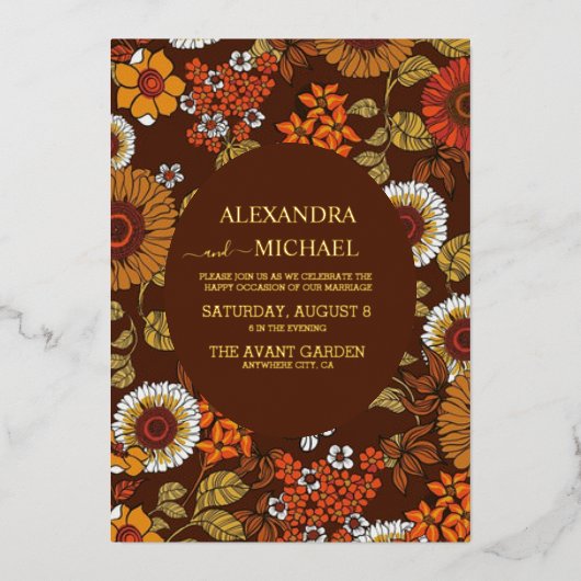 レトロヴィンテージシックステラコッタ結婚ズ 箔招待状 (正面)