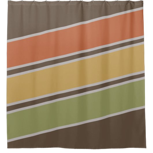 レトロヴィンテージシンプル3つのストライプブラウン シャワーカーテン (正面)