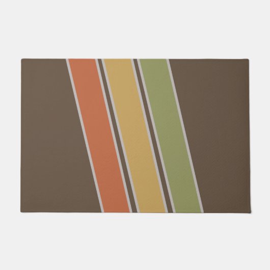 レトロヴィンテージシンプル3つのストライプブラウン ドアマット (正面)
