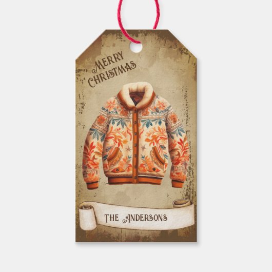 レトロヴィンテージジャケットメリークリスマス ギフトタグ (正面)