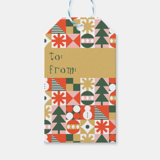 レトロヴィンテージスカラフルカンジナビアのクリスマス ギフトタグ (正面)