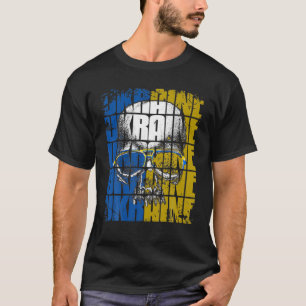 レトロヴィンテージスカルとウクライナ国旗のスケルトンUkr Tシャツ