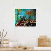 レトロヴィンテージスキューバダイバーメタルスーツのタコ ポスター (キッチン)