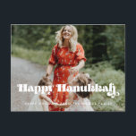 レトロヴィンテージスクリプトHappy Hanukkah写真 ポストカード<br><div class="desc">ハッピーハヌカー！このモダンHolidayフォトカードコレクションのタイポグラフィ。家族カスタマイズの写真と一緒に。また、フォントや背景の色を好みに合わせて簡単に変更できる。</div>