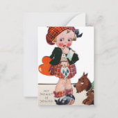 レトロヴィンテージスコティッシュガールバレンタイン ノートカード (正面)