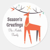 レトロヴィンテージスタイリッシュクリスマスホリデートナカイ ラウンドシール (正面)