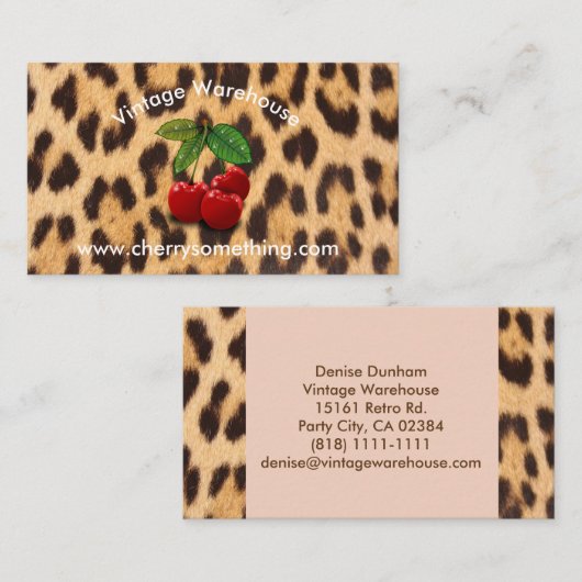 レトロヴィンテージスタイルさくらんぼプリント名刺 名刺 (正面/裏面)