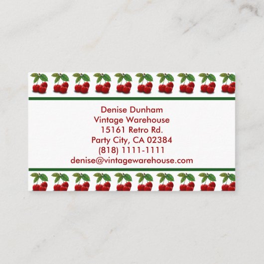 レトロヴィンテージスタイルさくらんぼプリント名刺 名刺 (裏面)