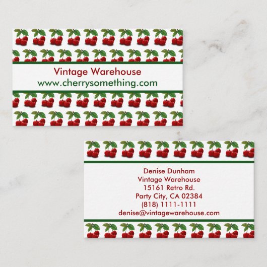 レトロヴィンテージスタイルさくらんぼプリント名刺 名刺 (正面/裏面)