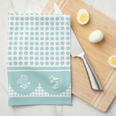 レトロヴィンテージスタイルアクアティール（緑がかった色）水玉模様 キッチンタオル (四つ折り)