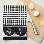 レトロヴィンテージスタイルグレイ黒水玉模様ホタテ キッチンタオル (四つ折り)