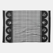 レトロヴィンテージスタイルグレイ黒水玉模様ホタテ キッチンタオル (横)