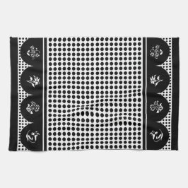 レトロヴィンテージスタイルグレイ黒水玉模様ホタテ キッチンタオル