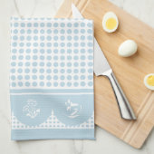 レトロヴィンテージスタイルスカイブルー水玉模様ホタテ キッチンタオル (四つ折り)