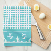 レトロヴィンテージスタイルターコイズ水玉模様ホタテ キッチンタオル (四つ折り)