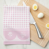 レトロヴィンテージスタイルピンク水玉模様ホタテ キッチンタオル (四つ折り)