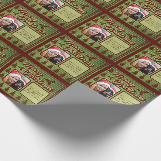 レトロヴィンテージスタイルペットフォト文字クリスマス ラッピングペーパー (角)