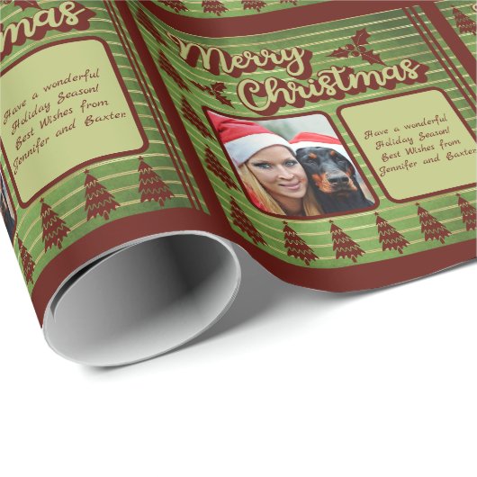 レトロヴィンテージスタイルペットフォト文字クリスマス ラッピングペーパー (ロールコーナー)