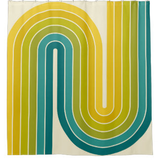 レトロヴィンテージスタイル幾何デザイン シャワーカーテン