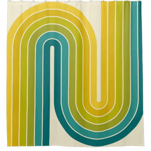 レトロヴィンテージスタイル幾何デザイン シャワーカーテン (正面)