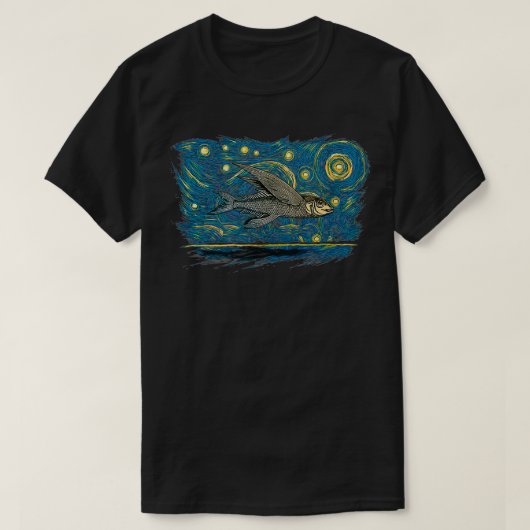 レトロヴィンテージスタイル飛んでいる魚 Tシャツ (デザイン正面)