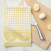 レトロヴィンテージスタイル黄色水玉模様ホタテ キッチンタオル (四つ折り)