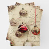 レトロヴィンテージスターズオーナメントパインコーンクリスマス ラッピングペーパーシート (インサイチュ)