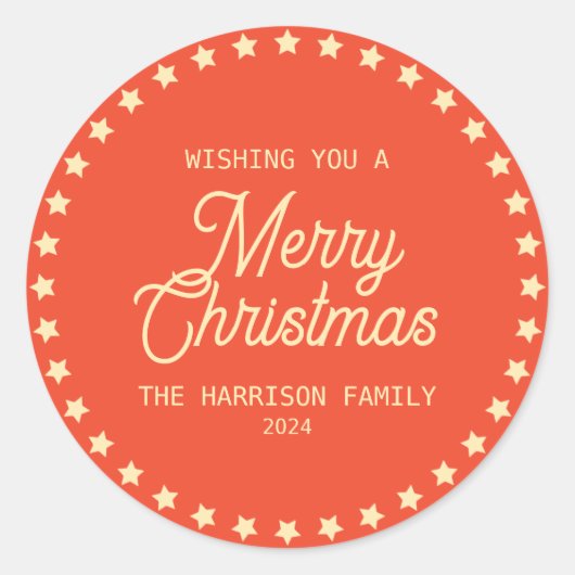 レトロヴィンテージスターズサークルクリスマスホリデー ラウンドシール (正面)