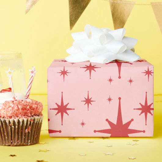 レトロヴィンテージスターズピンクと赤 ラッピングペーパー (誕生日パーティー)