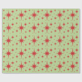 レトロヴィンテージスターズレッドとライトグリーン ラッピングペーパー (フラット)