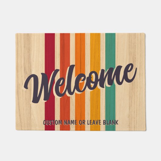 レトロヴィンテージストライプ名前をカスタムするおもしろいようこそ ドアマット (正面)