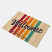 レトロヴィンテージストライプ名前をカスタムするおもしろいようこそ ドアマット (アングル)