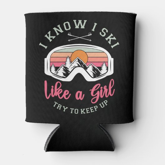 レトロヴィンテージスノースキースキー女の子のように保す 缶クーラー (正面)