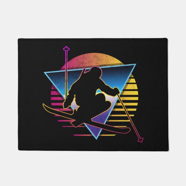 レトロヴィンテージスノー80sスキー ドアマット (正面)