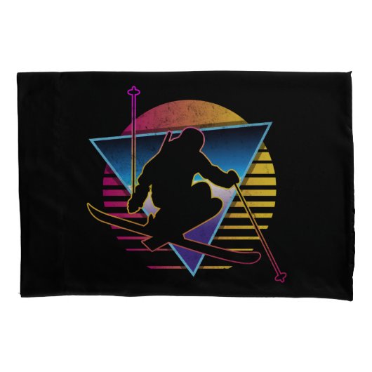 レトロヴィンテージスノー80sスキー 枕カバー (正面)