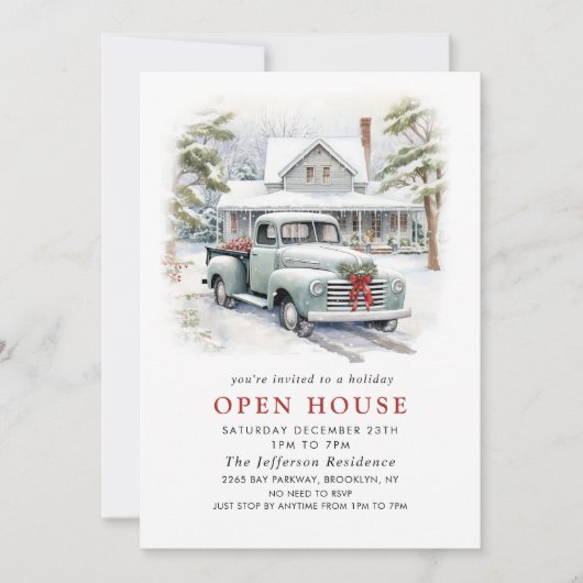 レトロヴィンテージセージファームトラッククリスマスオープンハウス 招待状 (正面)