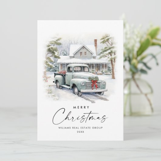 レトロヴィンテージセージファームトラッククリスマス企業の シーズンカード (スタンド正面)