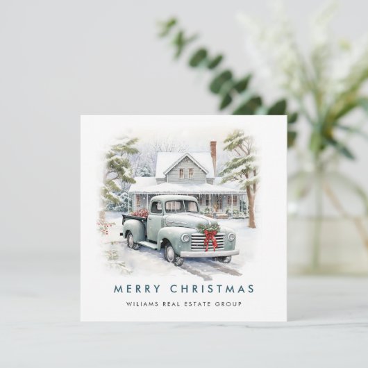 レトロヴィンテージセージファームトラッククリスマス企業の シーズンカード (スタンド正面)