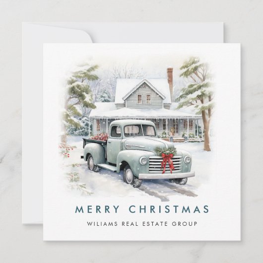 レトロヴィンテージセージファームトラッククリスマス企業の シーズンカード (正面)