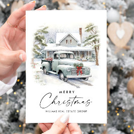 レトロヴィンテージセージファームトラッククリスマス企業の シーズンカード