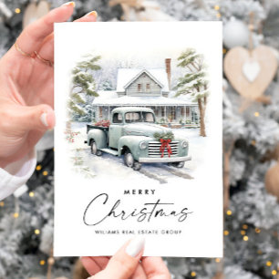 レトロヴィンテージセージファームトラッククリスマス企業の シーズンカード