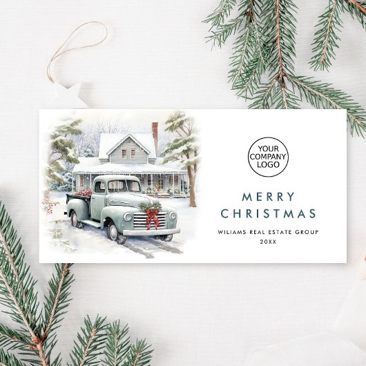レトロヴィンテージセージファームトラッククリスマス企業の シーズンカード